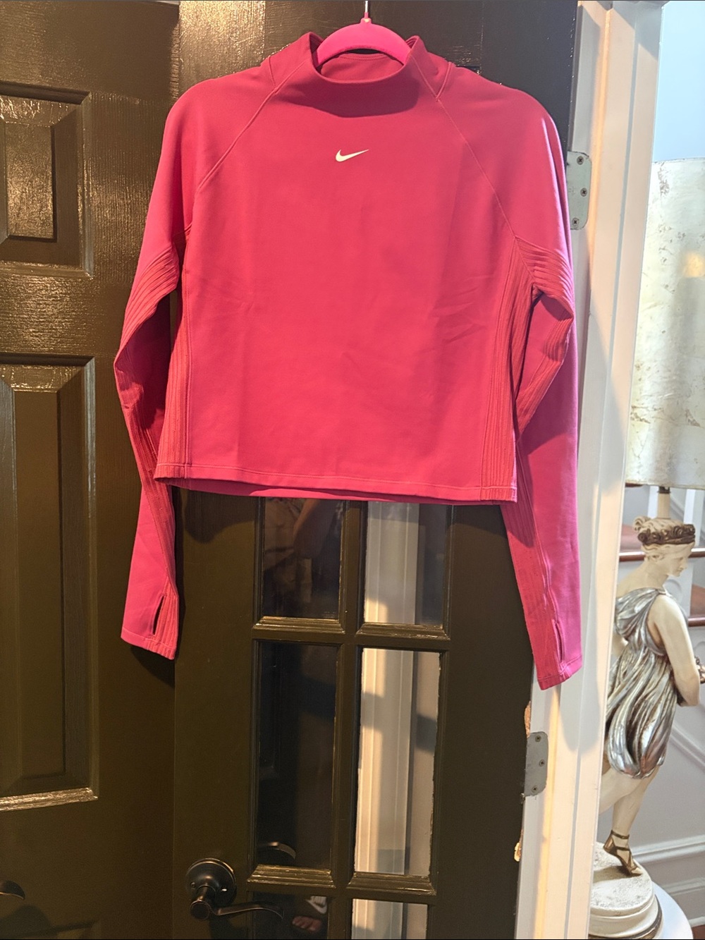 Nike Women's Pink Long-Sleeve Cropped Performance Top